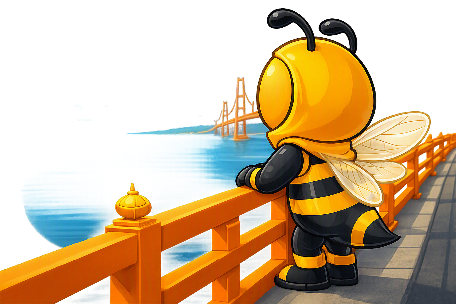 Bee reflecting on a bridge